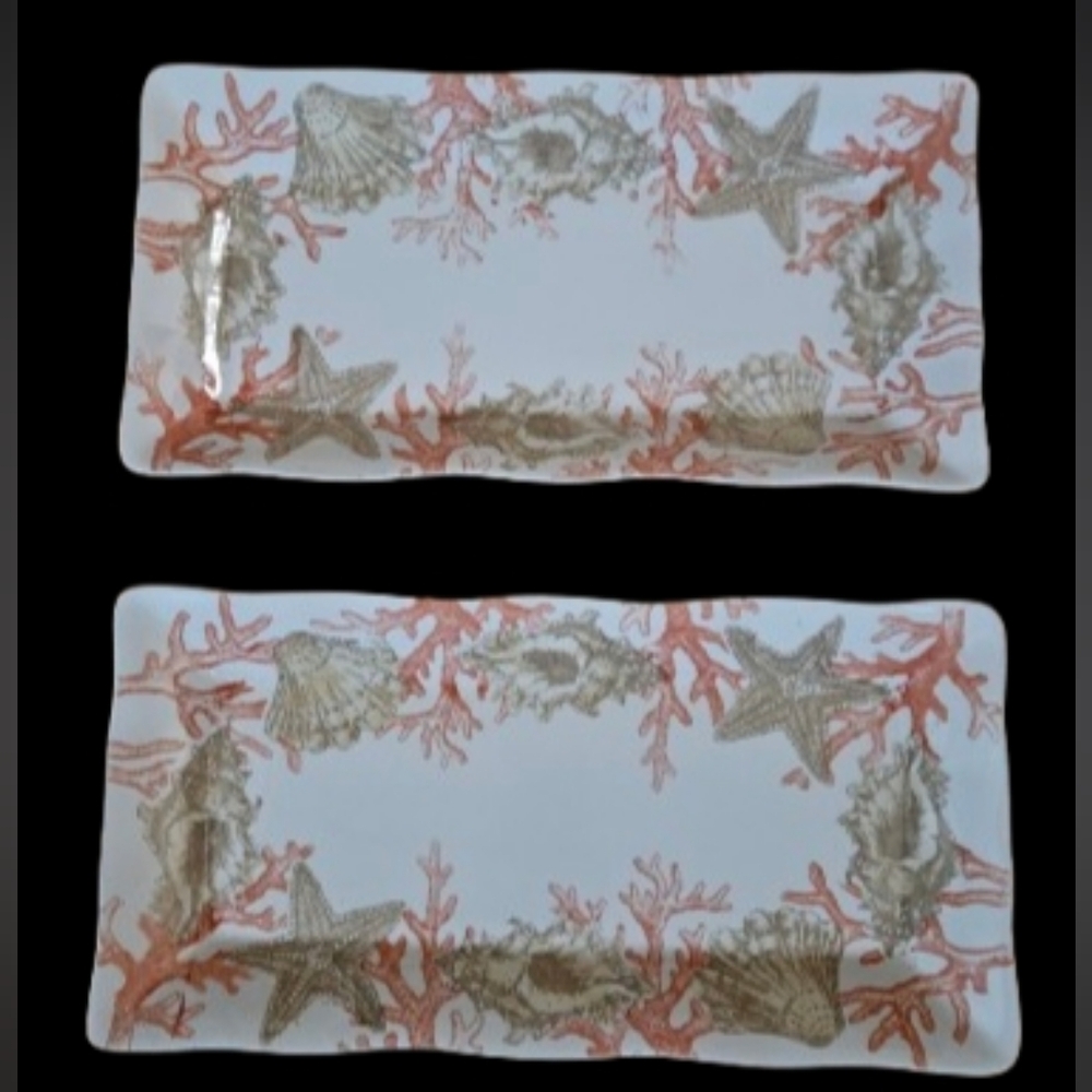 Maxcera Coral Garland Serving Trays Rare Find Set of 2